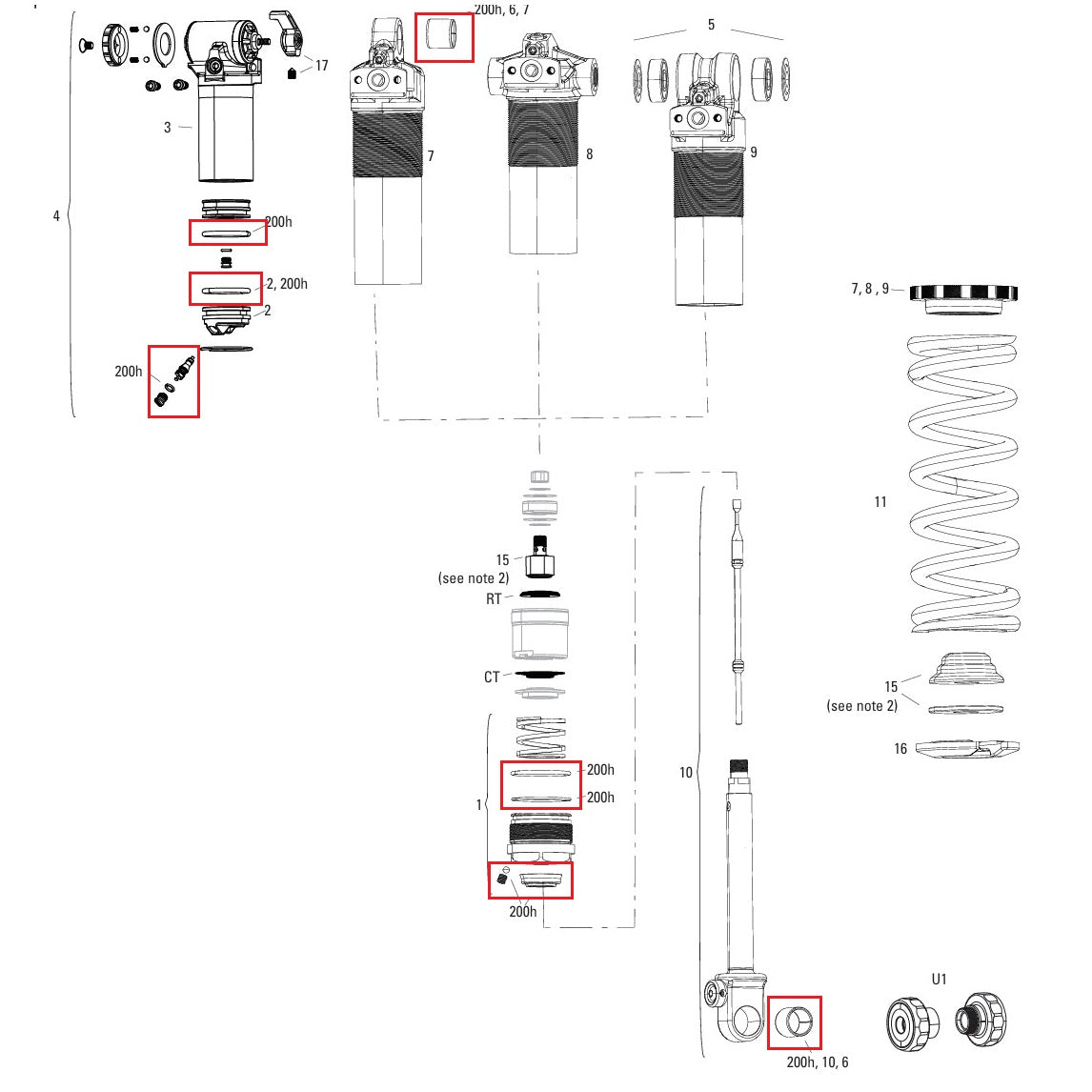 Wartungskit 200 h/An ROCKSHOX SUPER DELUXE COIL B1 (2023+)/DELUXE COIL B1 (2023+)