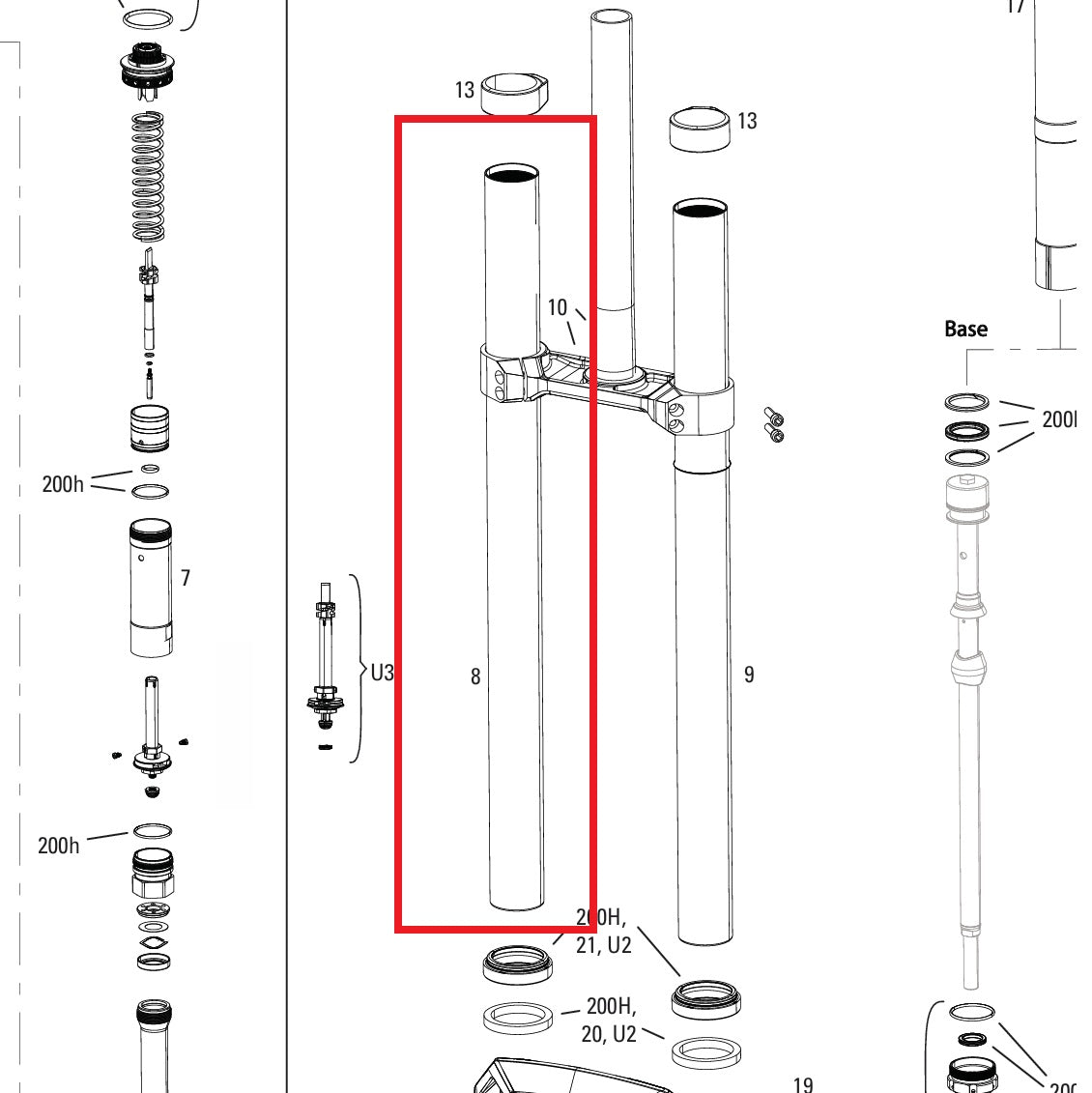 Tauchrohr gerade ROCKSHOX 38MM BOXXER D1+(2024+) Schwarz