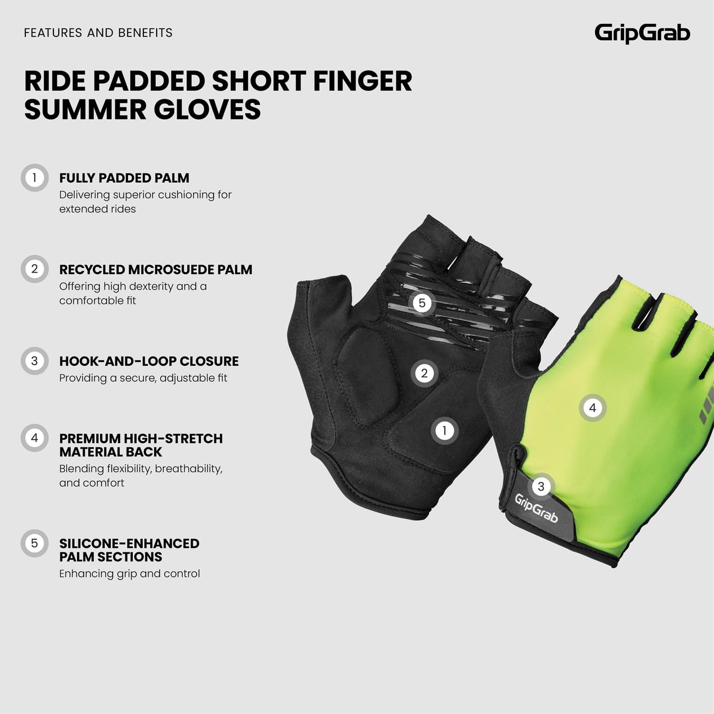 Gants Courts GRIPGRAB RIDE RC MAX Jaune