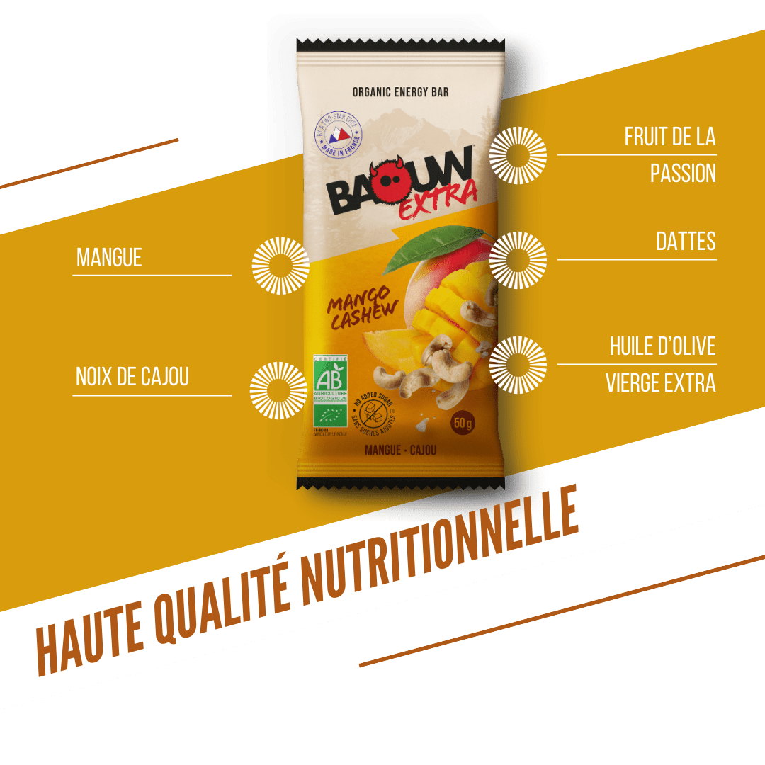 Barre Énergétique BAOUW BIO EXTRA Mangue Cajou (50g)