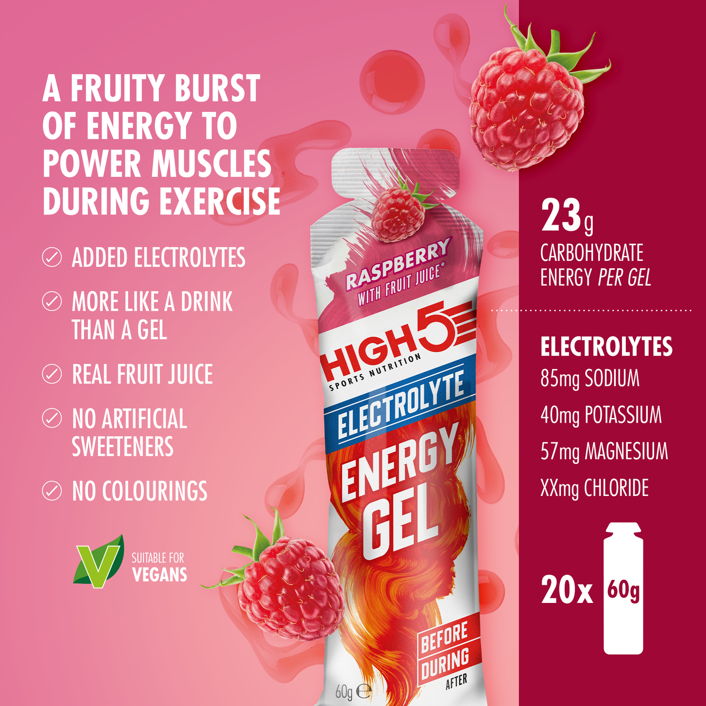 Gel Énergétique HIGH5 ENERGY ELECTROLYTE (60g) Framboise