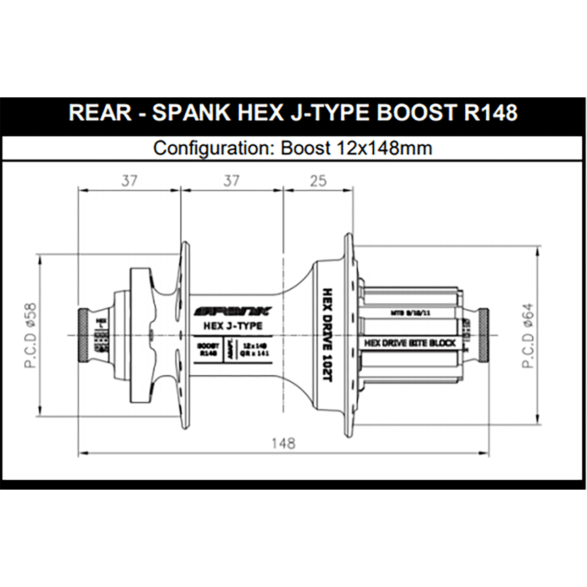 Moyeu Arrière SPANK HEX DRIVE 102T 12x148 mm Boost E-Plus Violet
