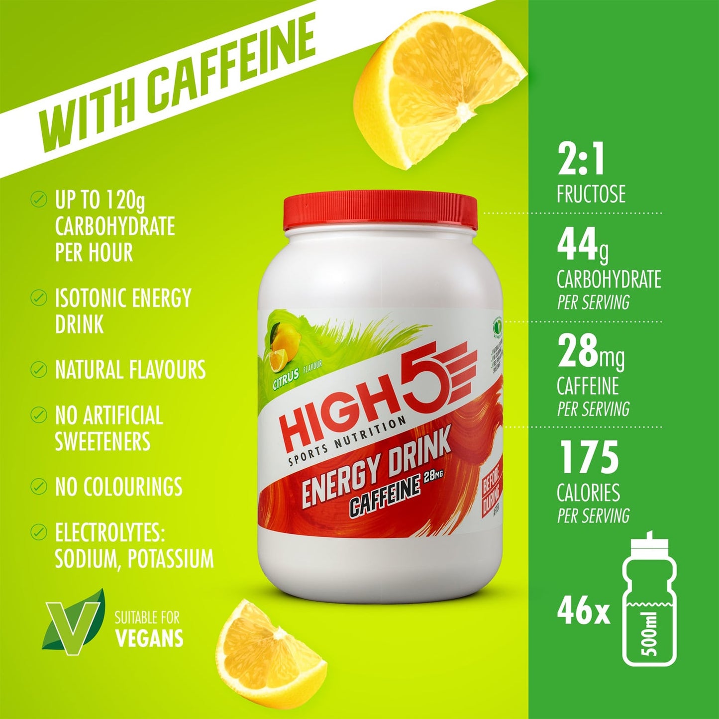 Energiedrink HIGH5 ENERGY DRINK CAFFEINE (2.2kg) Zitrone