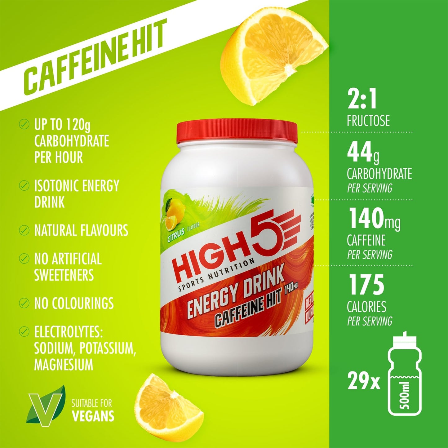 Energiedrink HIGH5 ENERGY DRINK CAFFEINE HIT (1.4kg) Zitrone