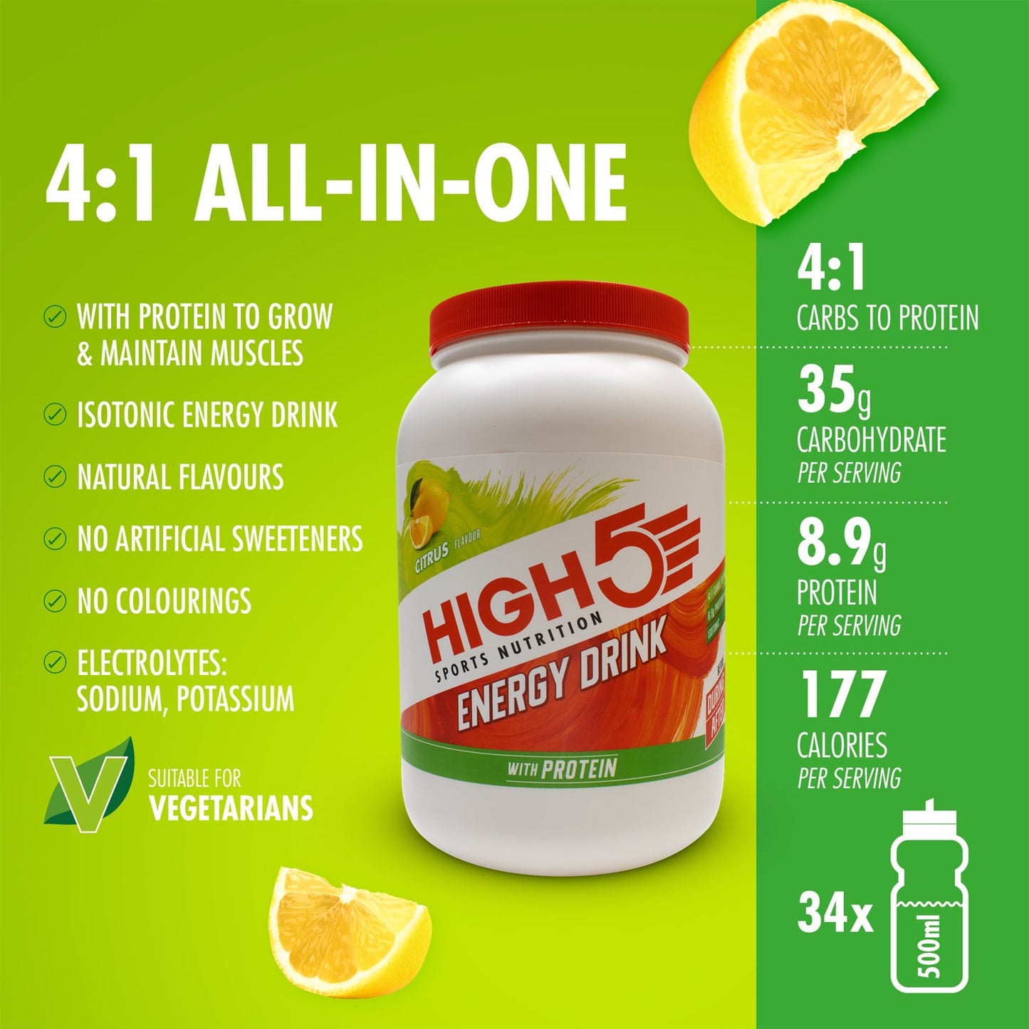 Energy Drink HIGH5 ENERGY DRINK PROTEIN (1.6kg) Zitrone