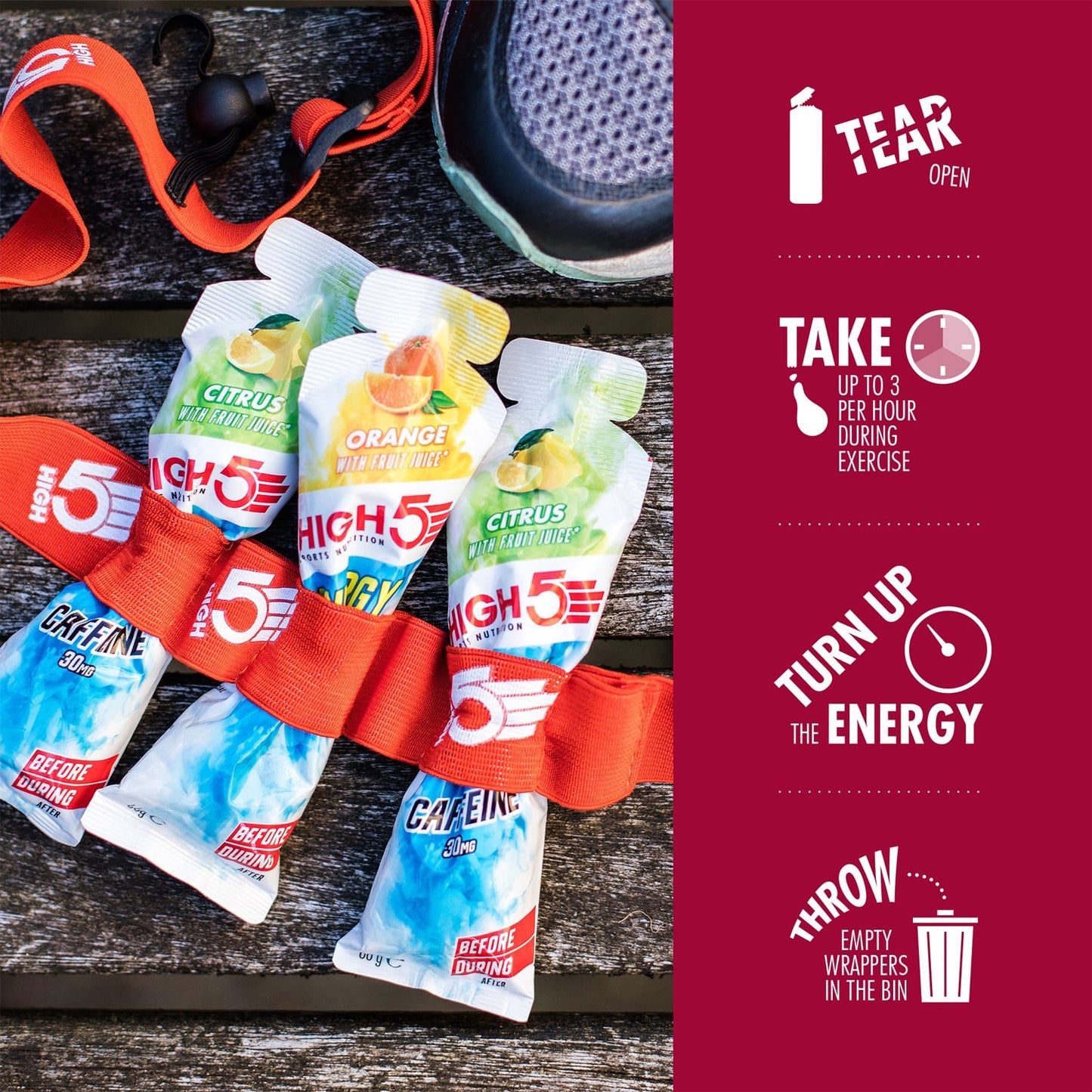 Gel Énergétique HIGH5 ENERGY GEL Aqua Caffeine (66g) Fruits Rouge