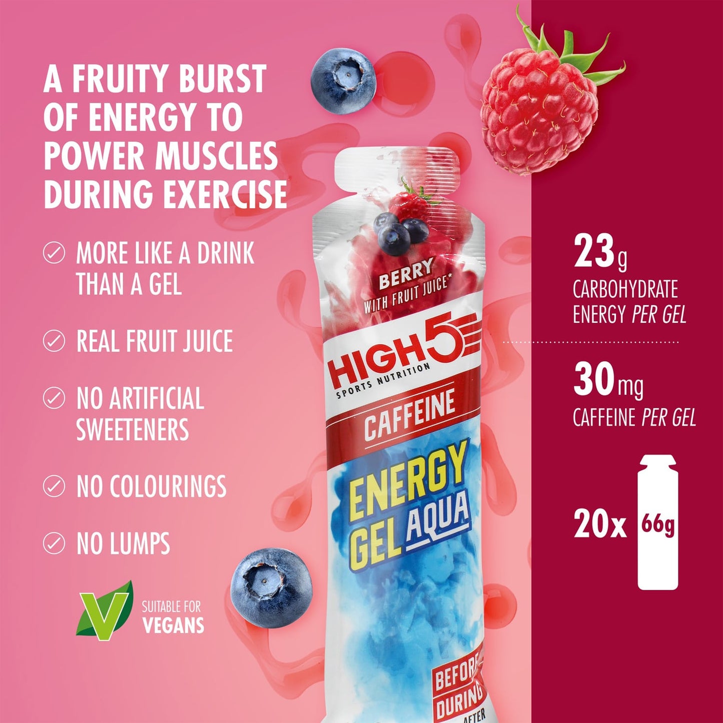 Gel Énergétique HIGH5 ENERGY GEL Aqua Caffeine (66g) Fruits Rouge