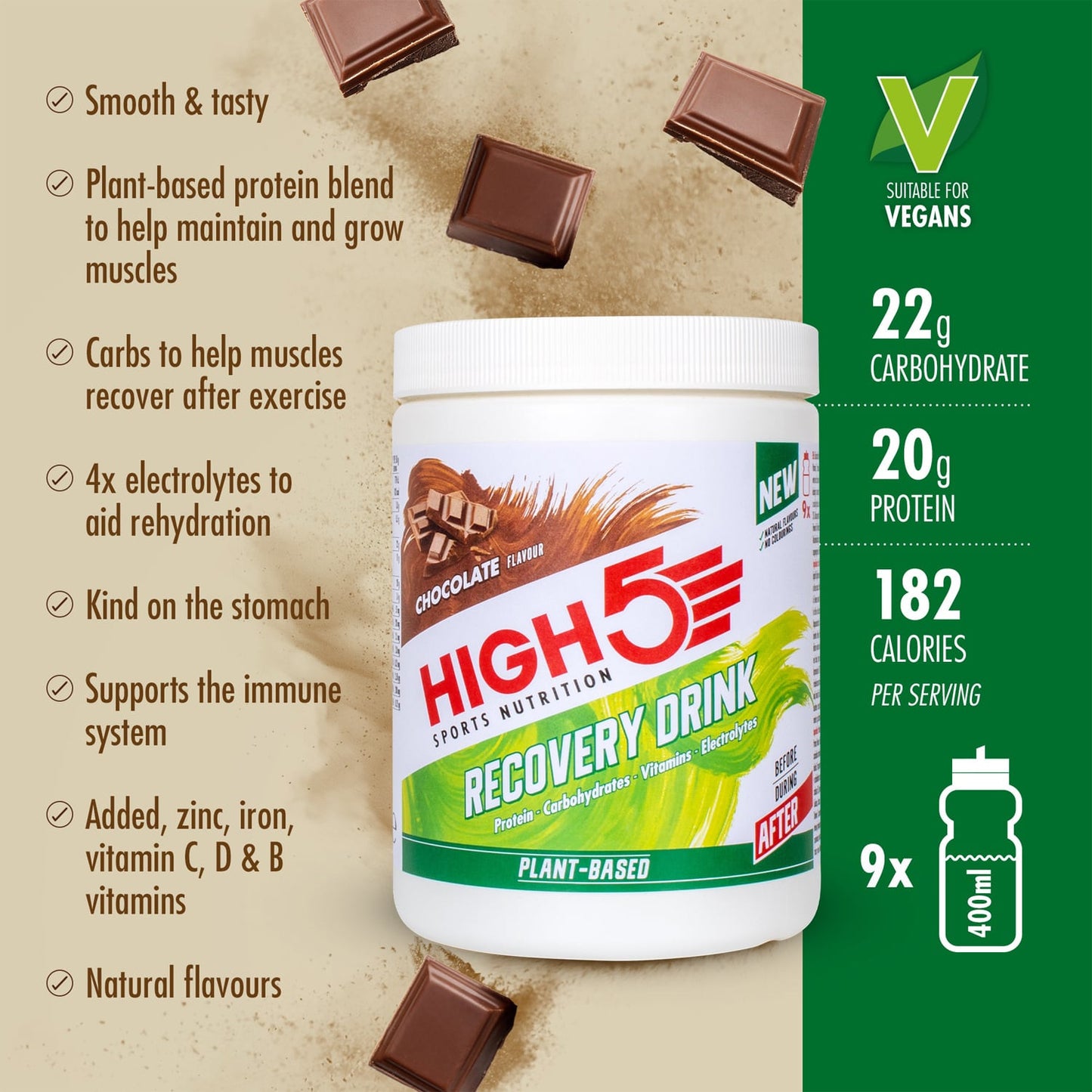 Erholungsgetränk HIGH5 PLANT-BASED RECOVERY DRINK (450g) Schokolade