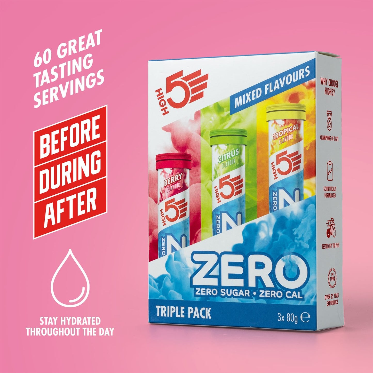 Pack 3x20 HIGH5 ZERO Hydratation Pastillen Elektrolyt Fruit Red/Lemon/Tropical