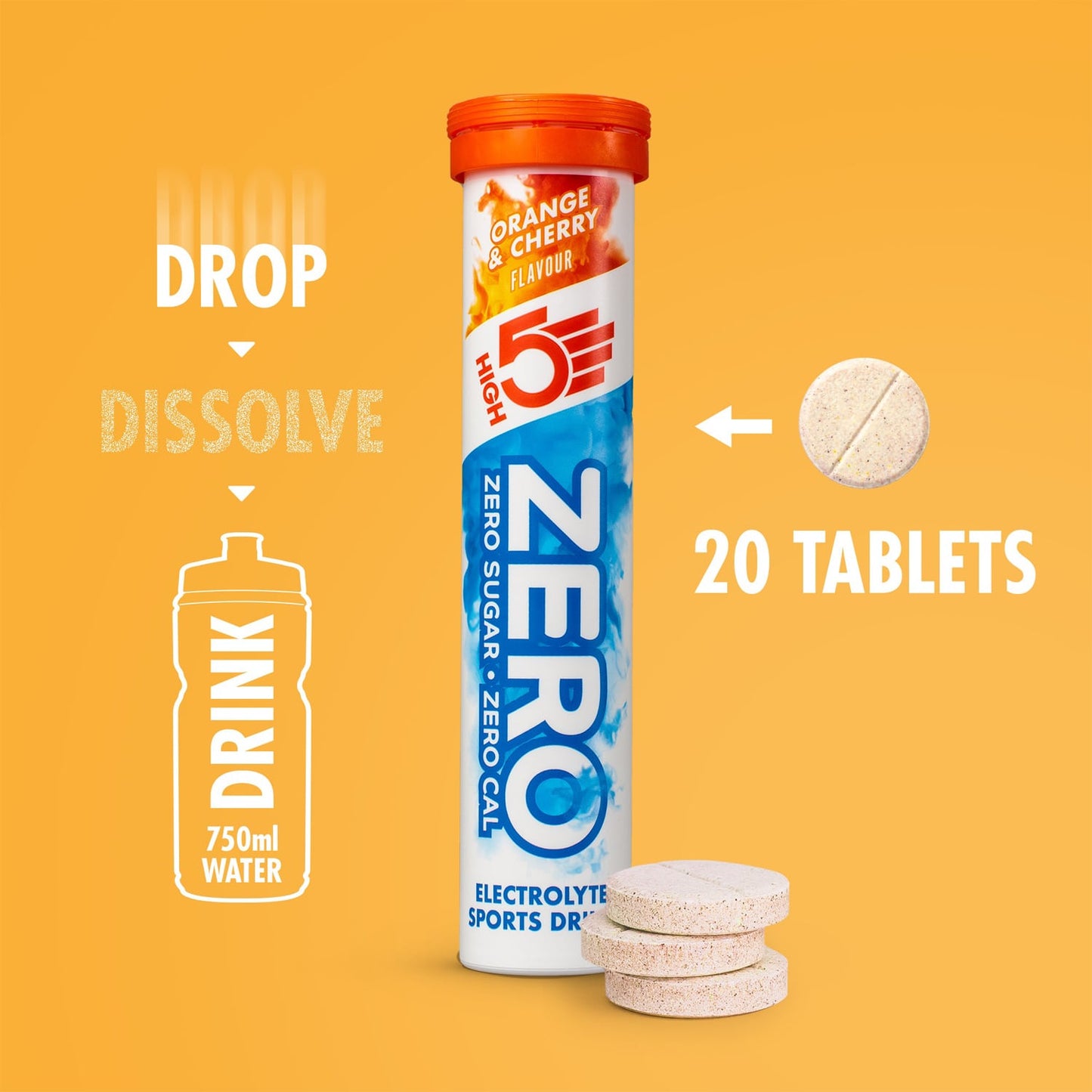 HIGH5 ZERO Elektrolyt-Hydratation (20 Tabletten) Orange und Kirsche