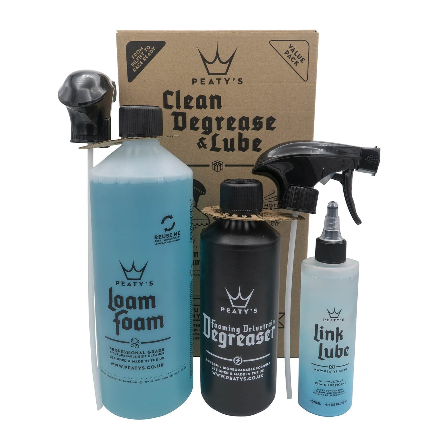 Kit d'Entretien PEATY'S WASH DEGREASE LUBRICATE STARTER PACK