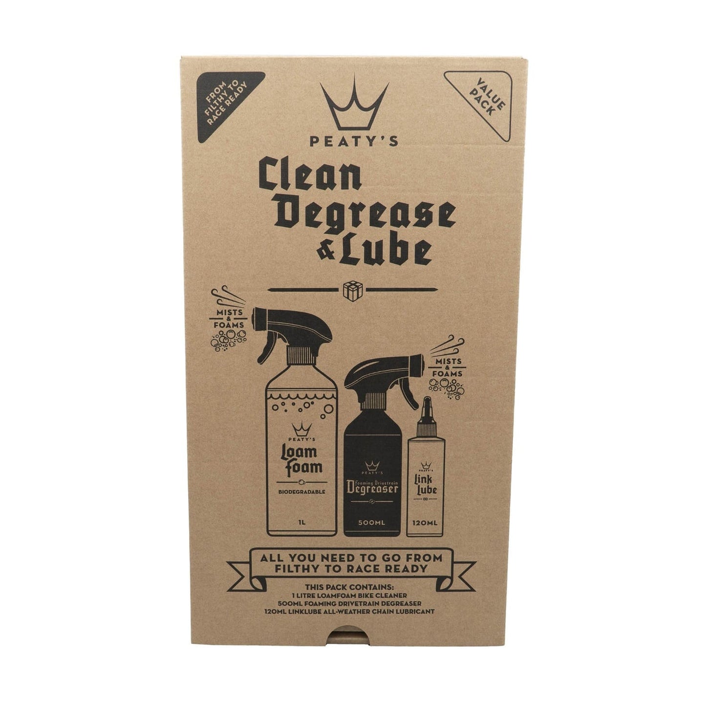 Kit d'Entretien PEATY'S WASH DEGREASE LUBRICATE STARTER PACK