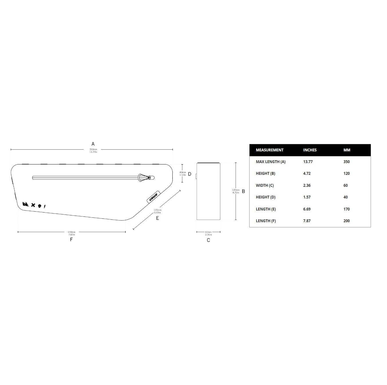 Sacoche de Cadre USWE FRAME TUBE SMALL 2.6 L Noir