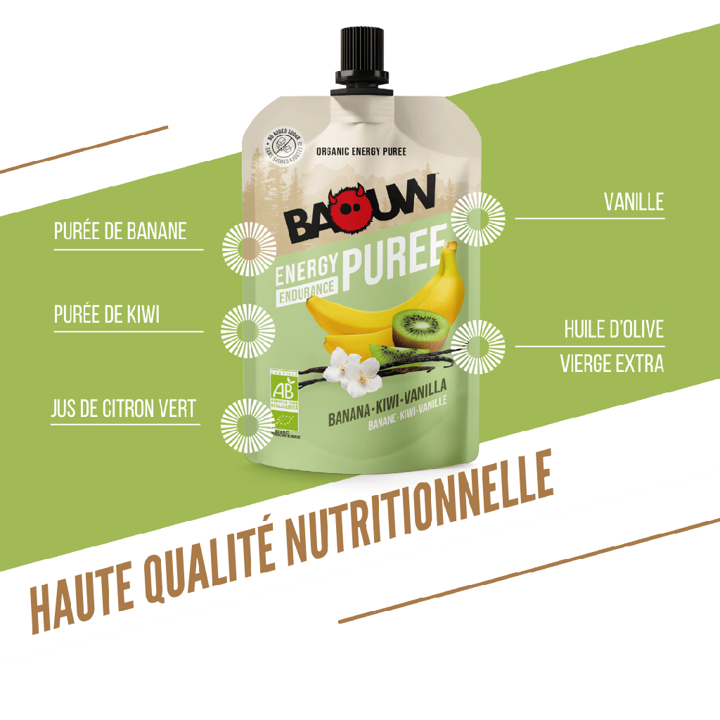 Purée Energétique BAOUW Bio Recette aux Fruits Banane/Kiwi/Vanille (90g)