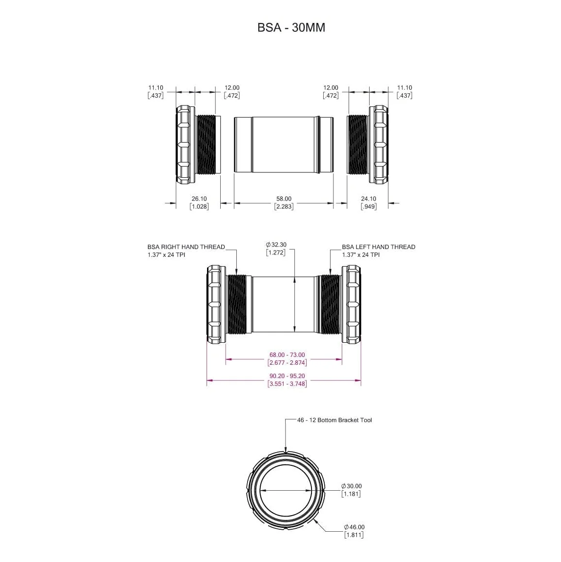 Boitier de Pédalier WOLFTOOTH BSA 30mm Orange