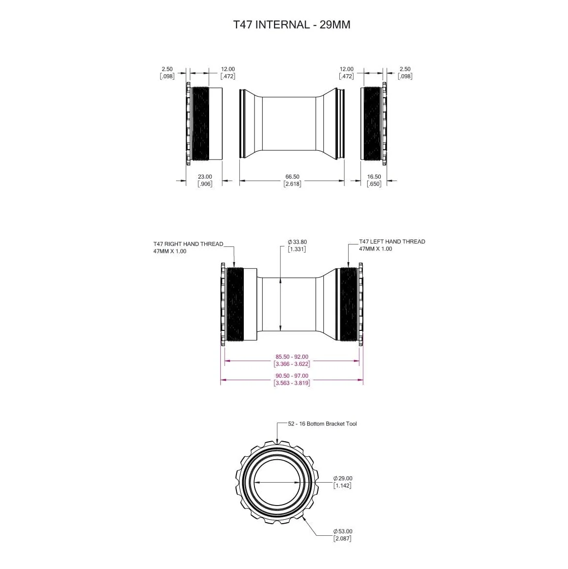 Boitier de Pédalier WOLFTOOTH T47i Interne 29mm SRAM DUB Purple