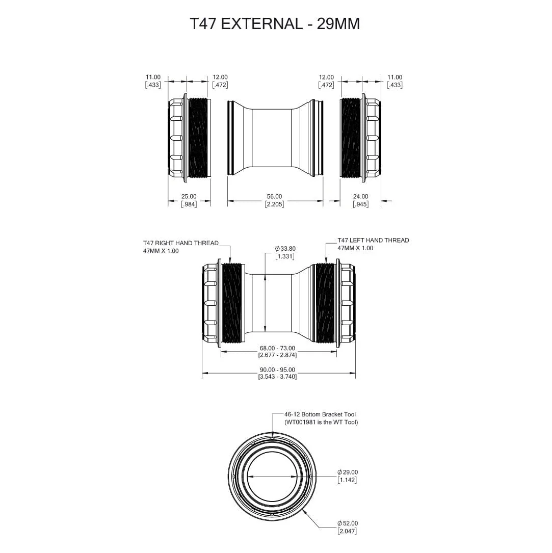 Boitier de Pédalier WOLFTOOTH T47 Externe 29mm SRAM DUB Noir