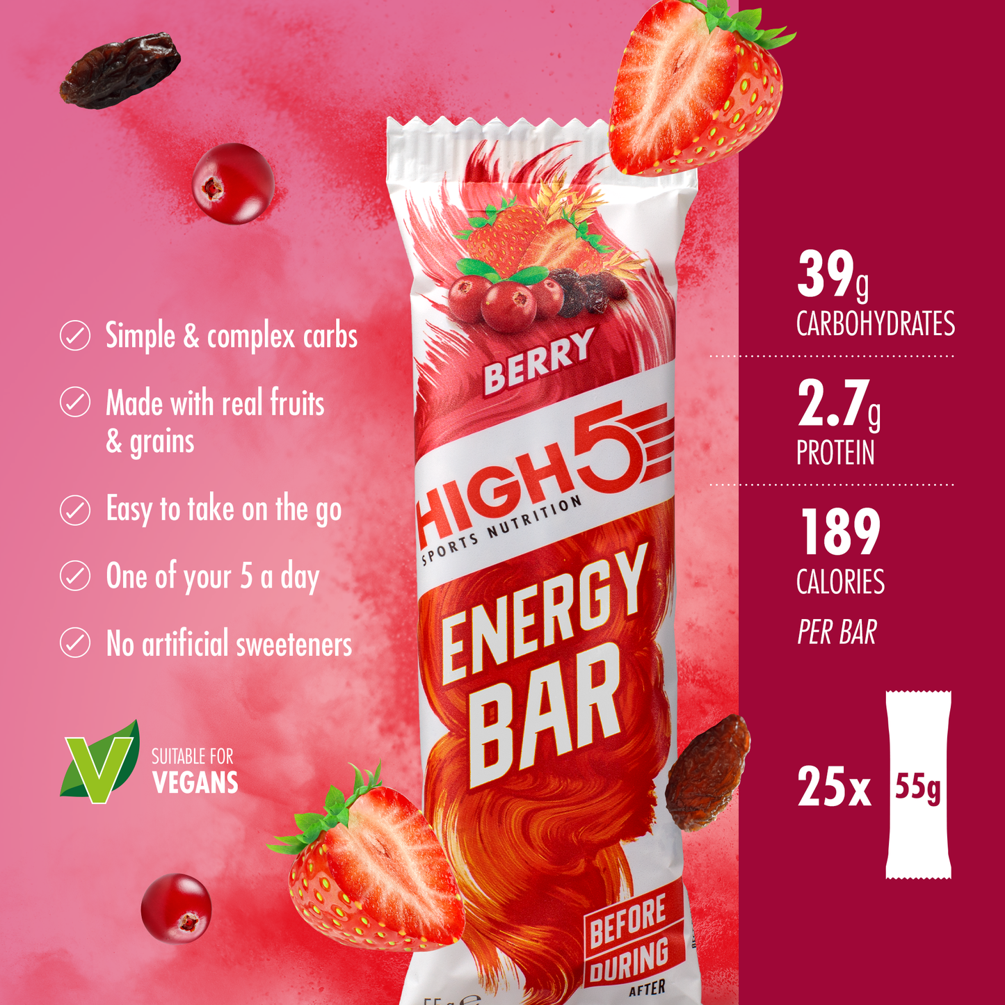 HIGH5 ENERGY BAR Energieriegel (55g) Rote Früchte