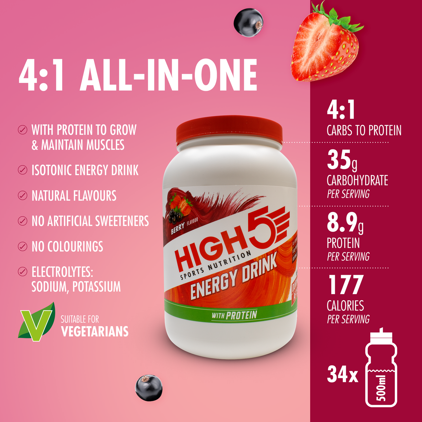 Energiedrink HIGH5 ENERGY DRINK PROTEIN (1.6kg) Früchte Rot