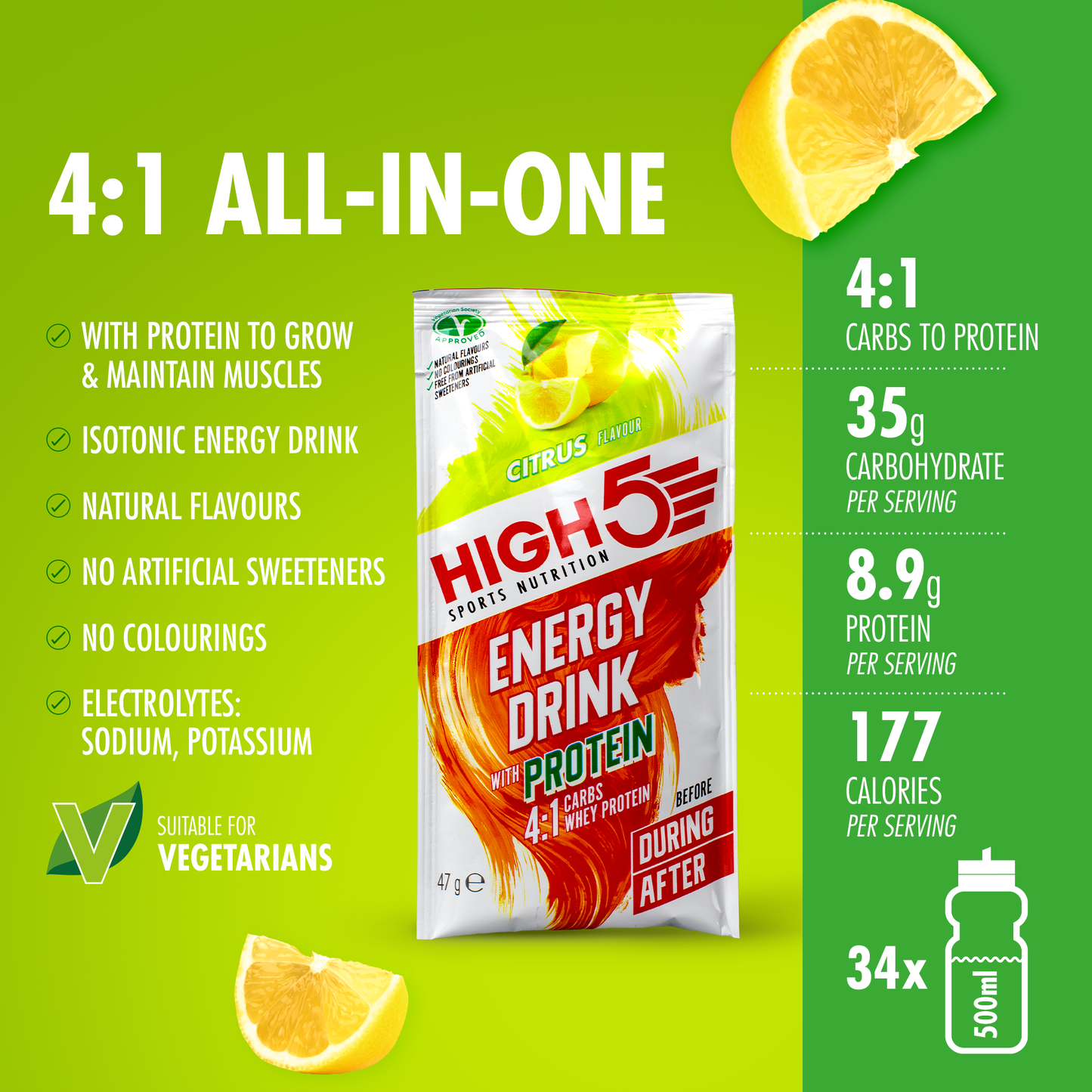 Energy Drink HIGH5 ENERGY DRINK PROTEIN (47g) Zitrone