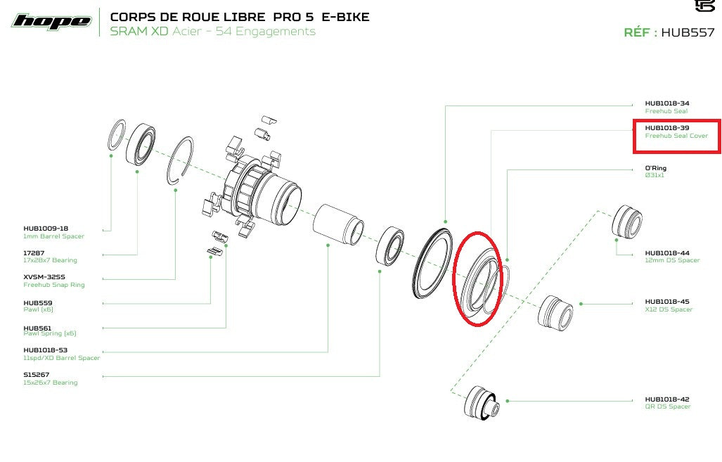 Couvercle de Joint pour Corps de Roue Libre Moyeu HOPE PRO 5 XD/SS/TRIAL
