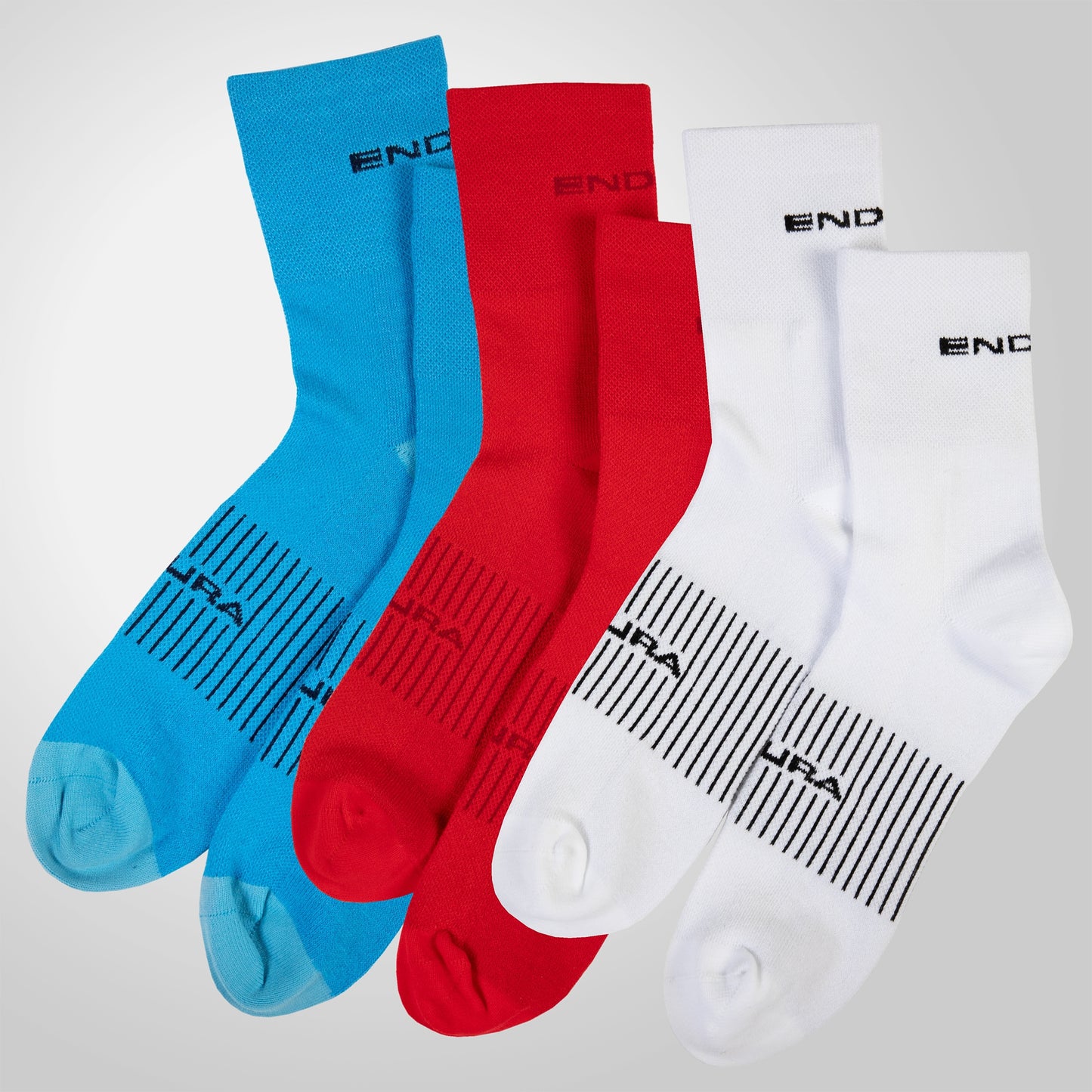 Chaussettes ENDURA COOLMAX RACE 3 Paires Blanc/Bleu/Rouge