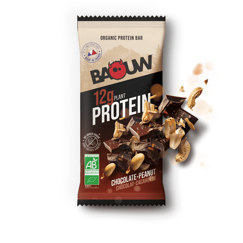 Barre Protéinée BAOUW BIO EXTRA Chocolat/Cachuètes (50g)