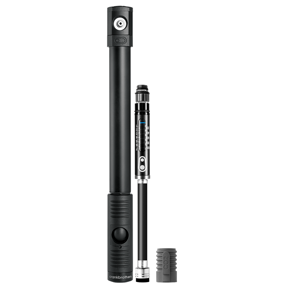 CRANKBROTHERS KLIC HP Handpumpe mit Manometer + CO2-Aufsatz Midnight Edition