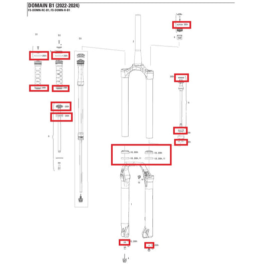 Wartungsset 200 h/Jahr für ROCKSHOX Domain R/RC Gabel B1 2022-2024