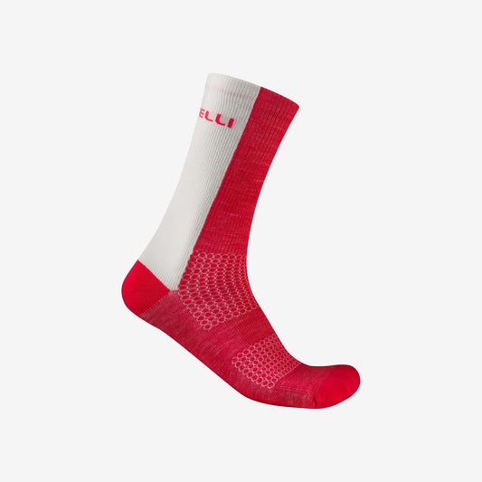 CASTELLI LOGO 18 MERINO Socken Rot/Weiß