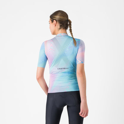Maillot CASTELLI COSMIC VORTEX Femme Manches Courtes Bleu/Rose