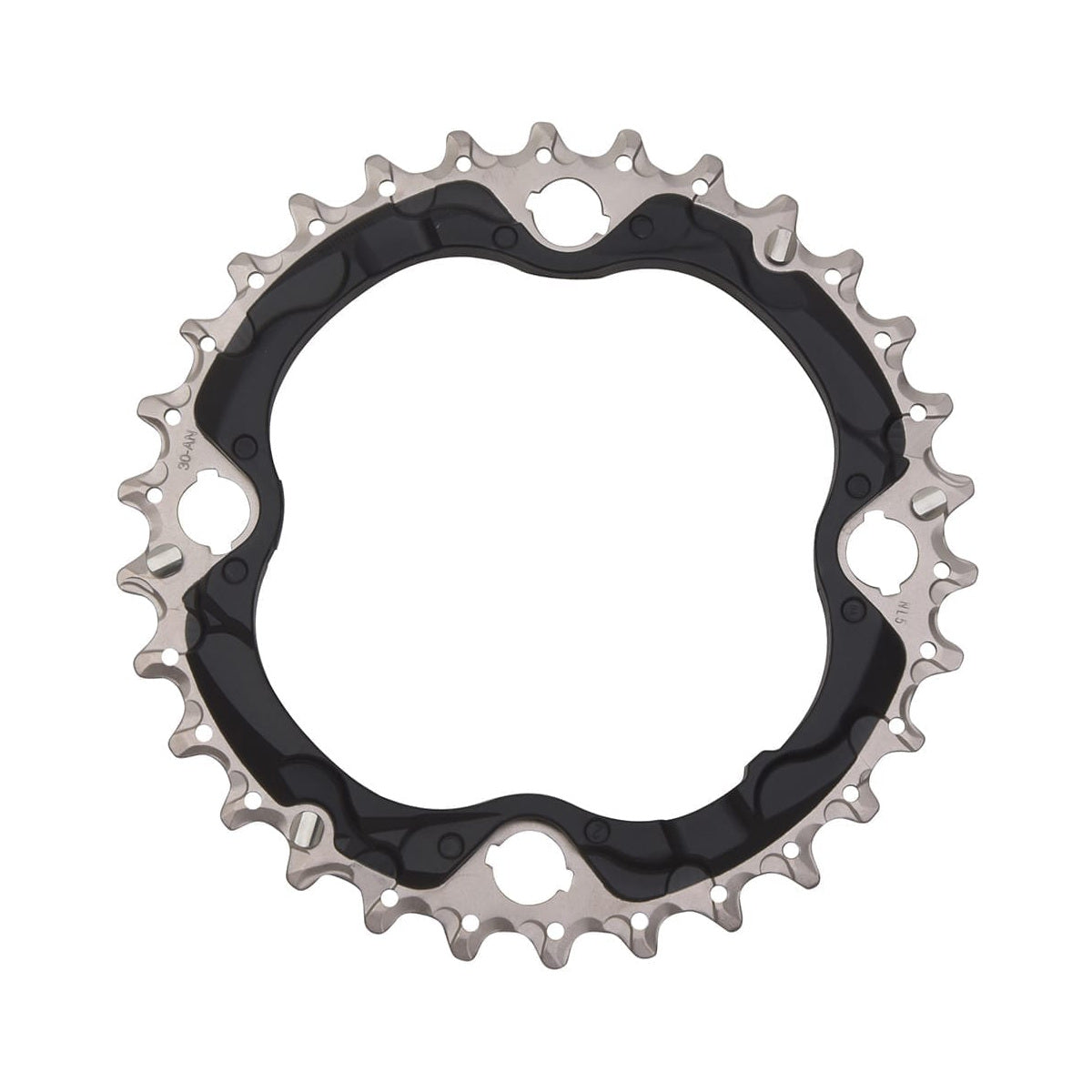 Plateau Intermédiaire SHIMANO SLX M672 10V 4 Trous 96mm — vue du plateau sur fond blanc