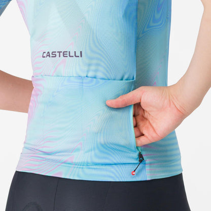Maillot CASTELLI COSMIC VORTEX Femme Manches Courtes Bleu/Rose