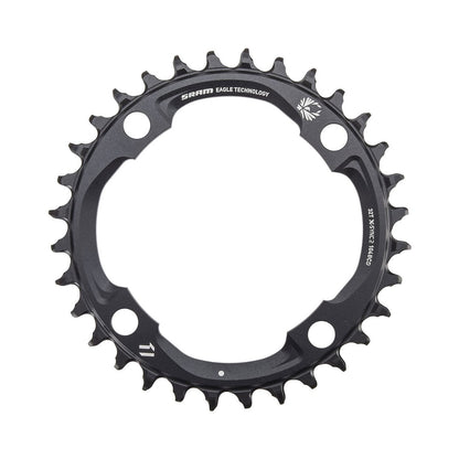 Plateau Mono SRAM X-SYNC2 EAGLE 12V 4 Trous 104mm Noir — vue du plateau sur fond blanc