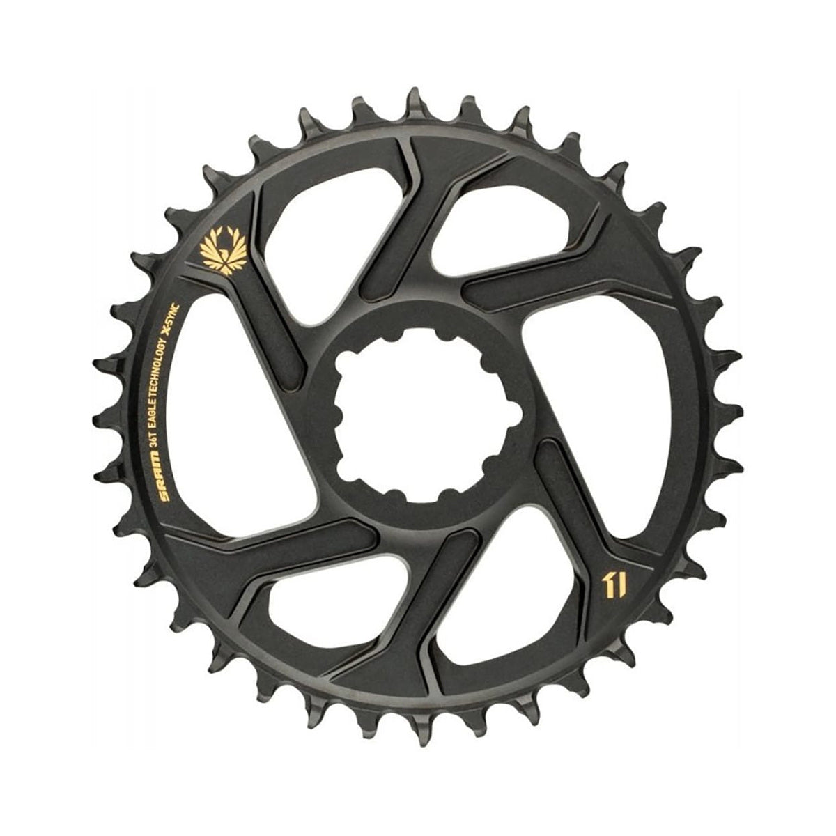 Plateau Mono SRAM EAGLE X-SYNC 2 BOOST 11/12V Direct Mount Offset 3mm Alu Noir/Or — vue du plateau sur fond blanc