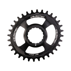 BURGTEC THICK THIN ovales RaceFace Cinch Narrow-Wide-Kettenblatt für Einfachantrieb, 10/11/12-fach, Direct Mount, schwarz — Ansicht des Kettenblatts vor weißem Hintergrund