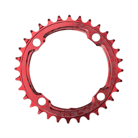 Plateau Mono RACE FACE NARROW WIDE 9/10/11/12V 4 Trous 104mm Rouge — vue du plateau sur fond blanc