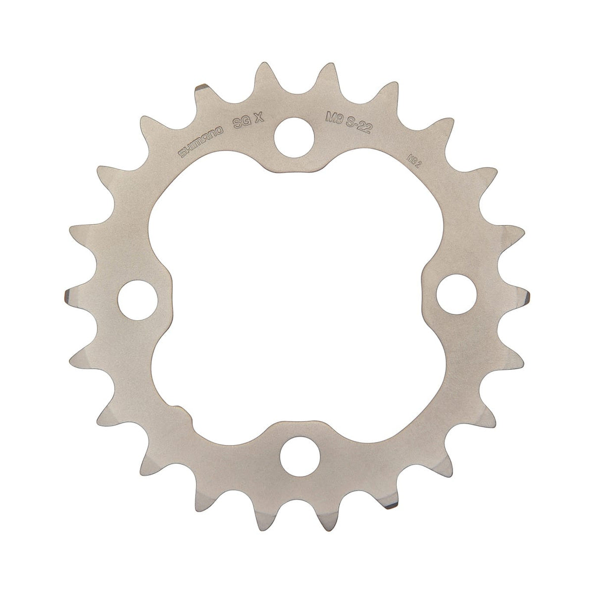 SHIMANO DEORE M590 inneres Kettenblatt, 9-fach, 4-Loch, 64 mm, silber — Ansicht des Kettenblatts vor weißem Hintergrund