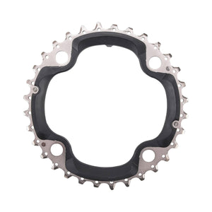 SHIMANO DEORE M610 mittleres Kettenblatt, 10-fach, 4-Loch, 104 mm — Ansicht des Kettenblatts vor weißem Hintergrund