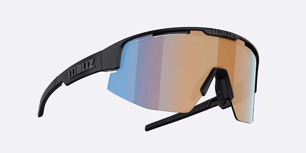 BLIZ MATRIX Brille Schwarz Matt Nano Optics Glas Nordic Ligh Coral - Orange w Blau Multi