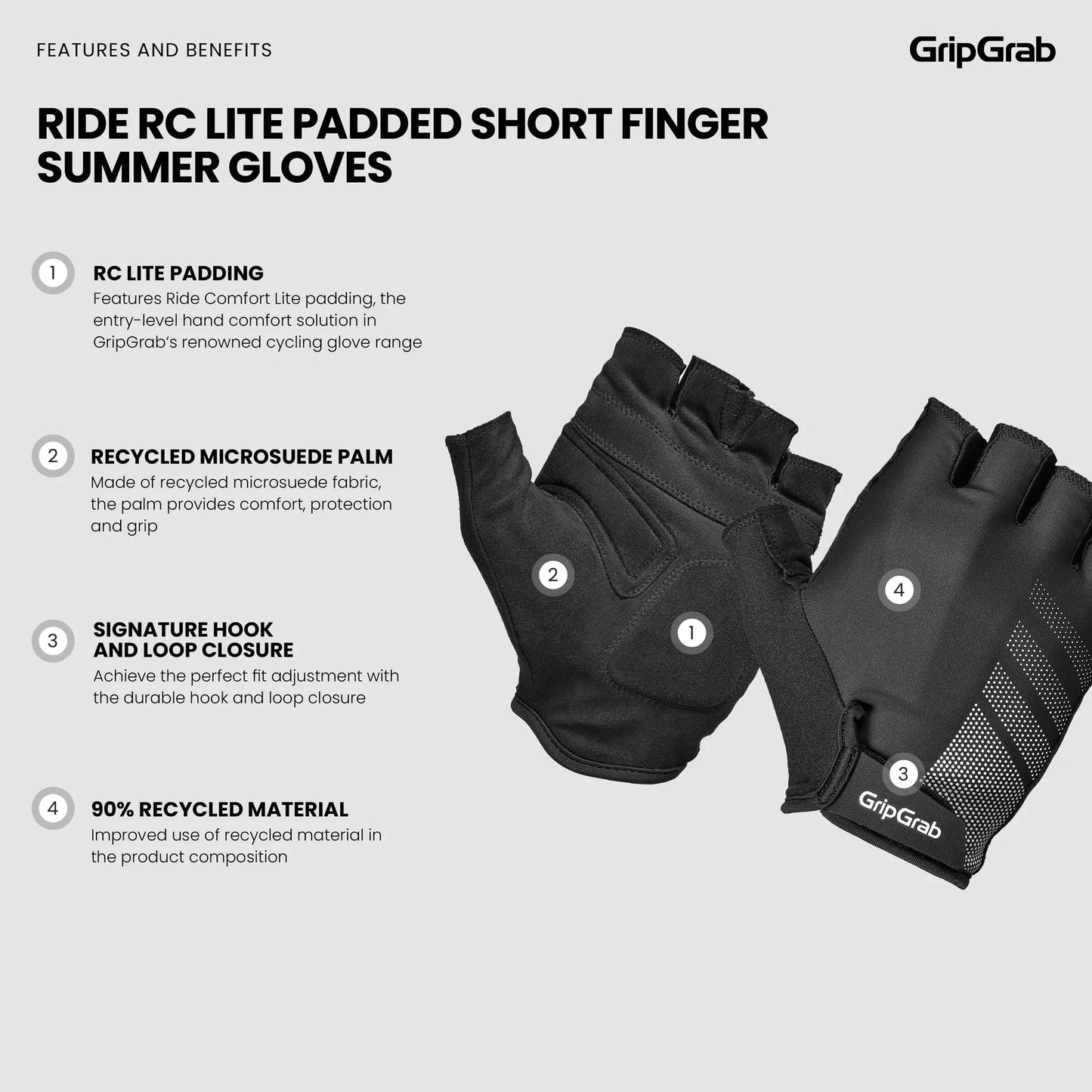 Gants Courts GRIPGRAB RIDE LITE Noir