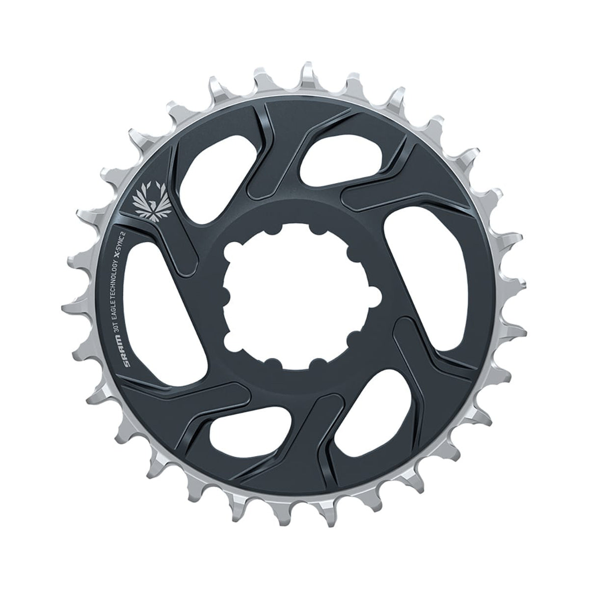 Einfach-Kettenblatt SRAM EAGLE X-SYNC 2 BOOST 11/12-fach Direct Mount, 3 mm Versatz, Mondgrau — Kettenblatt auf weißem Hintergrund