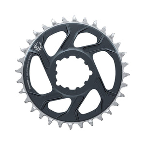 Einfach-Kettenblatt SRAM X-SYNC 2 EAGLE 12-fach Direct Mount, 4 mm Versatz, Mondgrau — Kettenblatt auf weißem Hintergrund