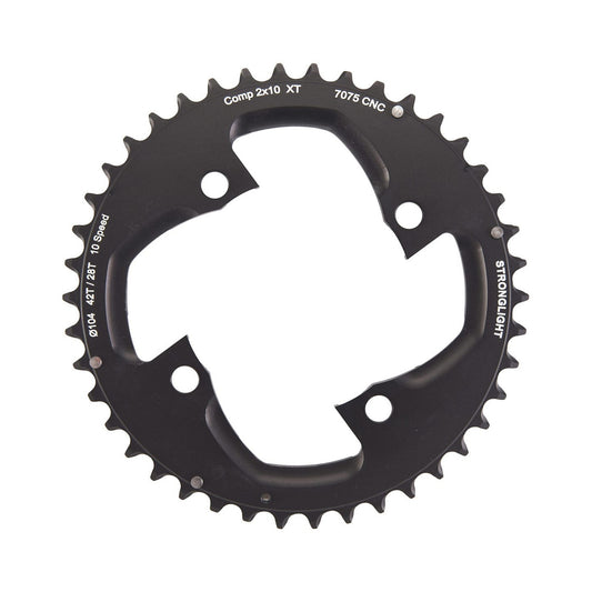 Plateau Extérieur STRONGLIGHT SHIMANO XT M785 10V 4 Trous 104mm — vue du plateau sur fond blanc