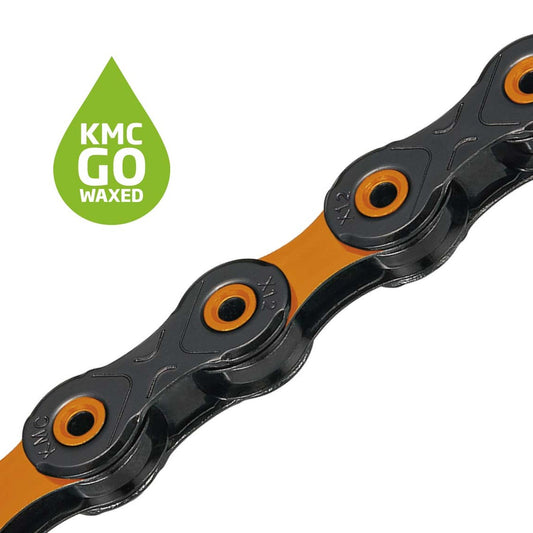 12V KMC DLC12 Waxed Kette Schwarz/Orange Gewachst