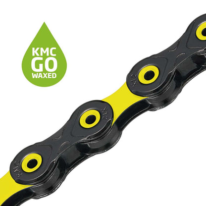 Kette 12V KMC DLC12 Waxed Schwarz/Gelb Gewachst