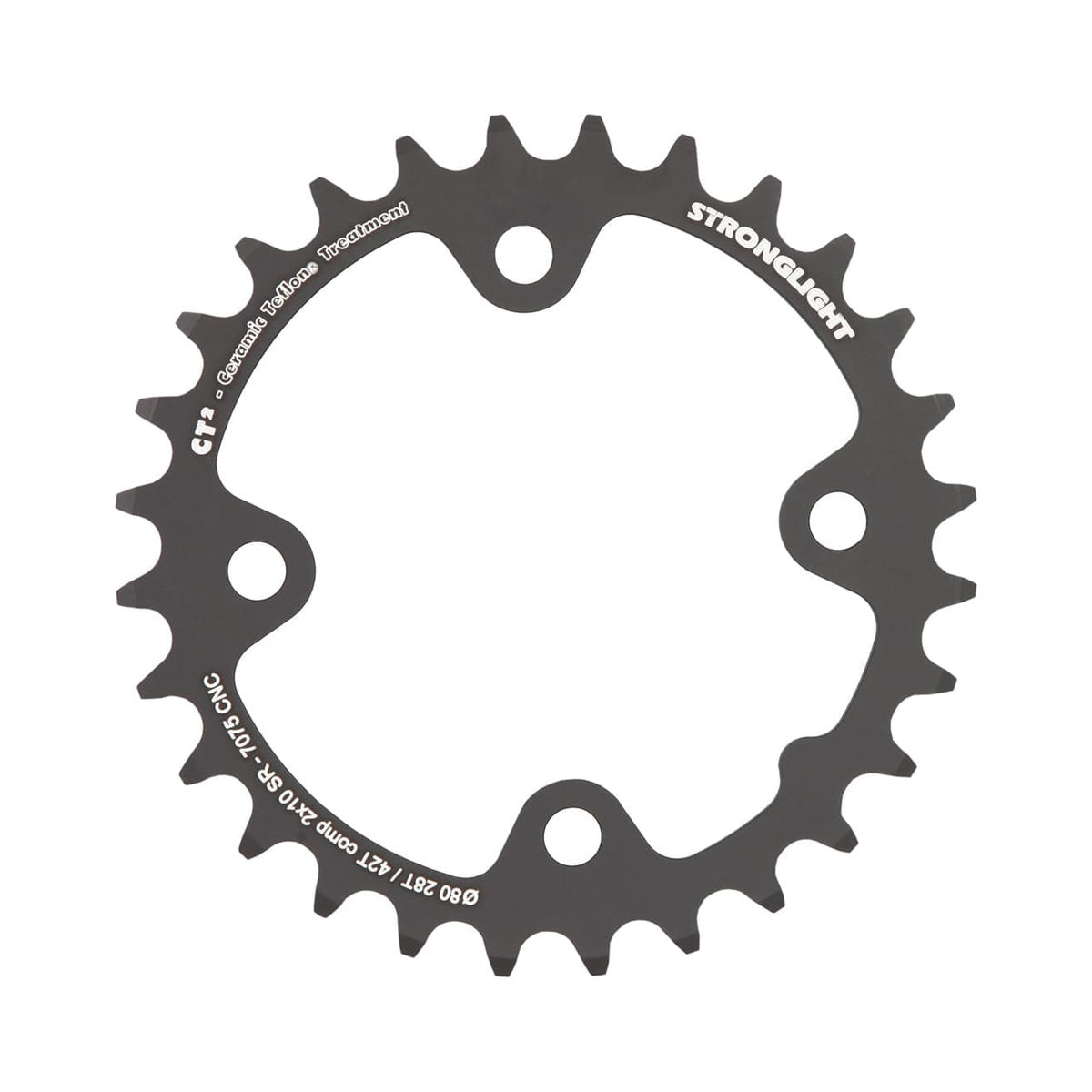 Inneres Kettenblatt STRONGLIGHT CT² Sram 10-fach, 4-Loch, 80 mm — Kettenblatt auf weißem Hintergrund