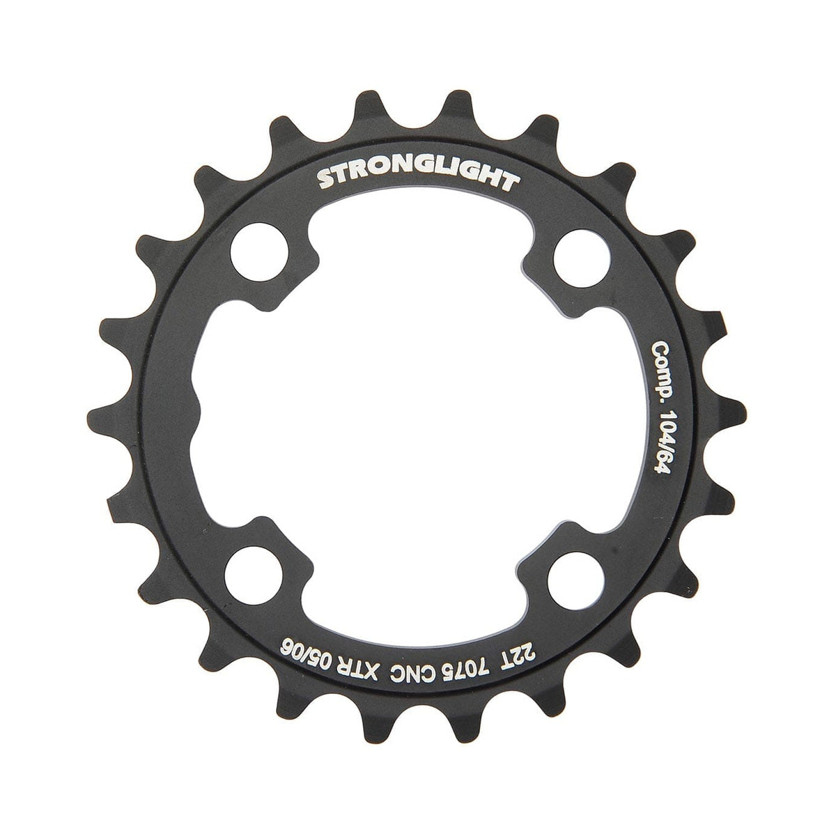 Plateau Intérieur STRONGLIGHT SHIMANO XTR M960 9V 4 Trous 64mm — vue du plateau sur fond blanc