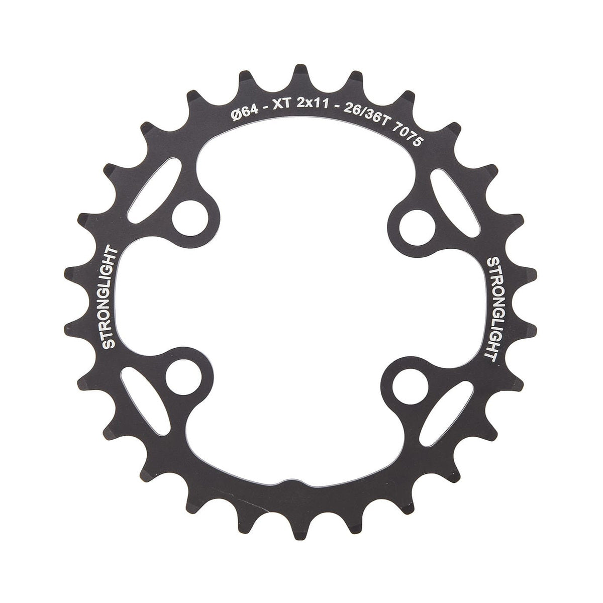 Plateau Intérieur STRONGLIGHT Shimano XT M8000/SLX M7000 11V 4 Trous 64mm — vue du plateau sur fond blanc