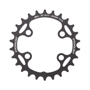 Inneres Kettenblatt STRONGLIGHT Shimano XT M8000/SLX M7000 11-fach, 4-Loch, 64 mm — Kettenblatt auf weißem Hintergrund